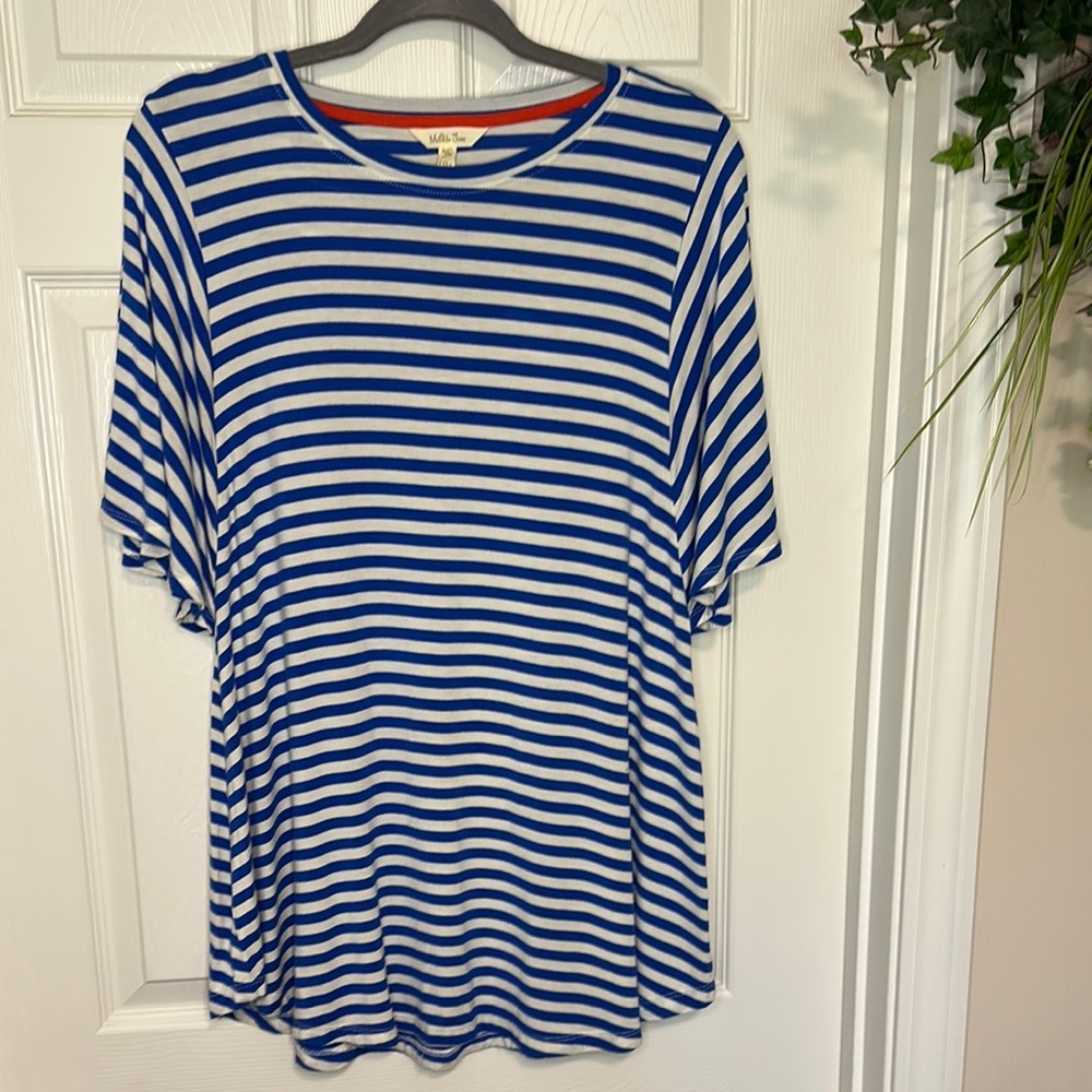 Matilda Jane Blue and White Relaxed 3/4 Sleeve Tee